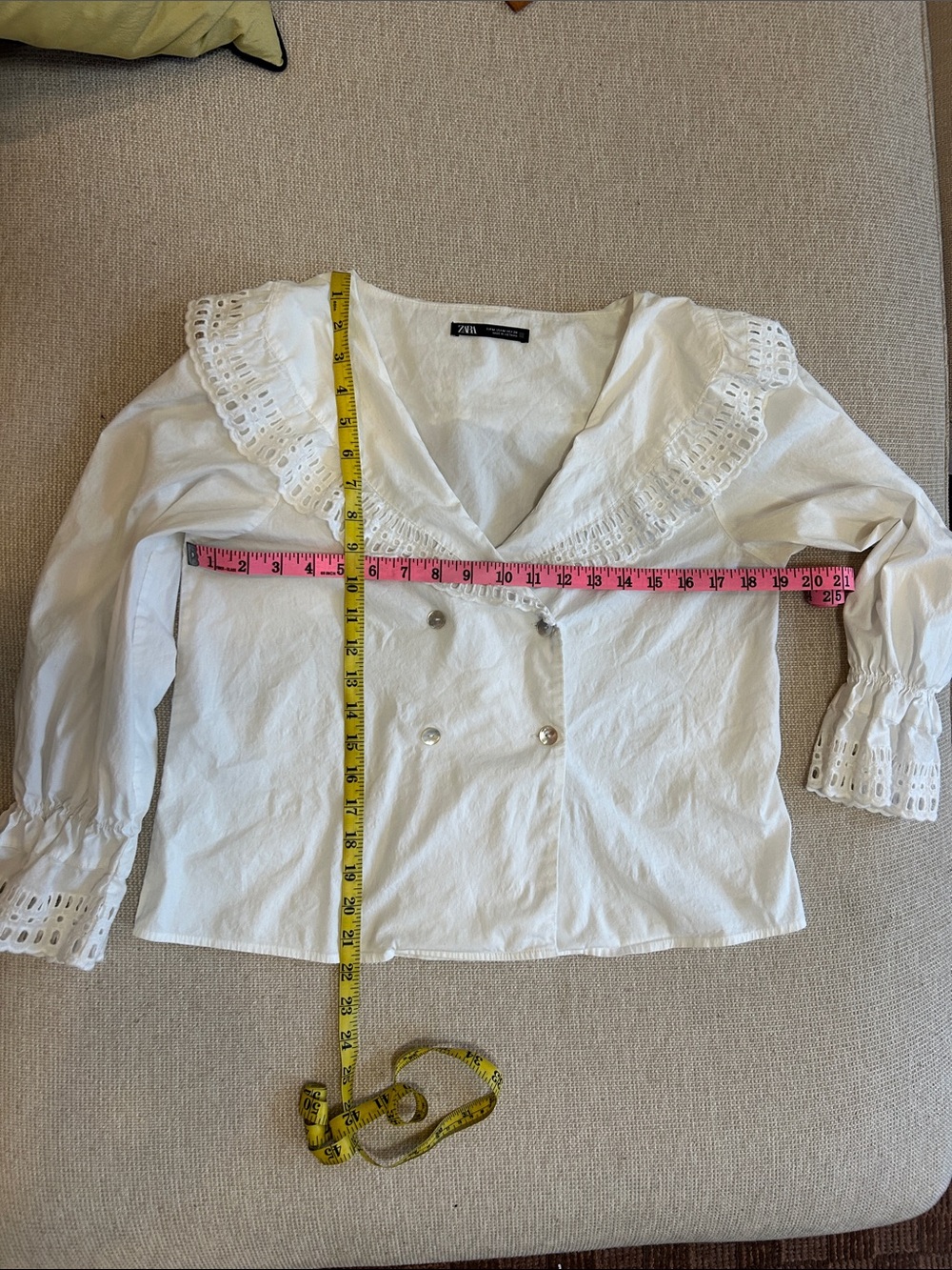 ZARA White Cotton Lace-Trim Peasant Blouse - Picture 9 of 9